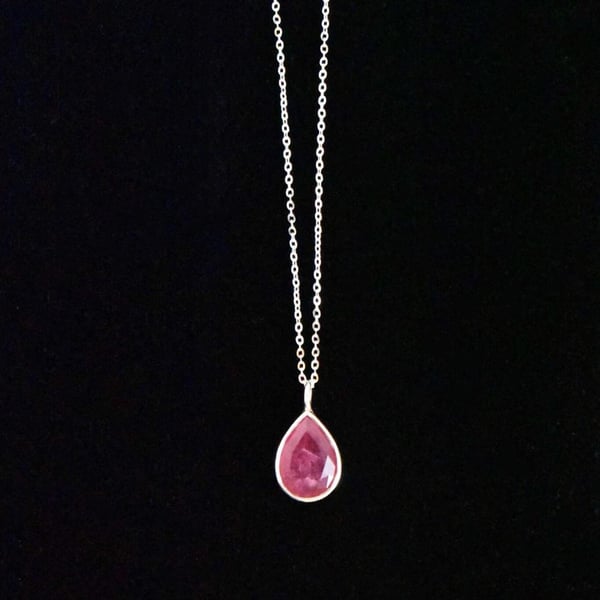 Image of Bo Rai Ruby pear cut silver necklace