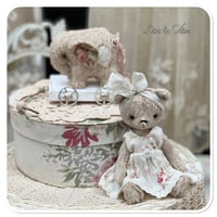Image 4 of Handmade beige teddy elephant on a little wooden cart.