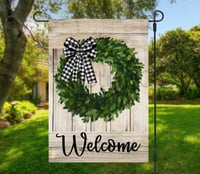 Green Wreath Welcome Garden Flag