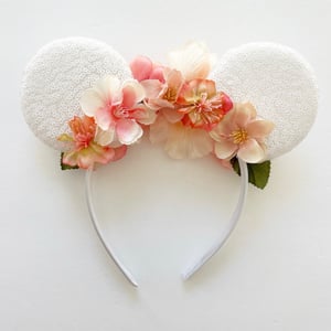 Image of White Ears with Peach and Coral Florals
