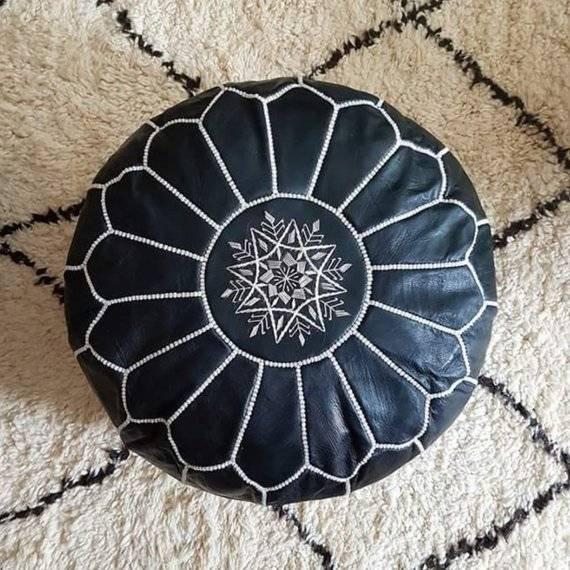 Image of BLACK LEATHER POUF - OTTOMAN