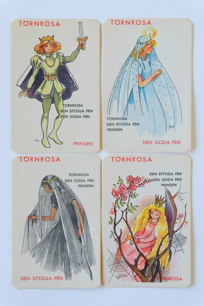 Set of 4 Vintage Playing Cards - Sleeping Beauty
