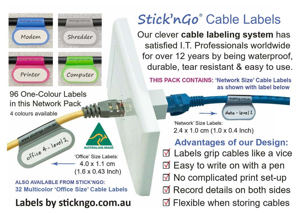 Image of Self-adhesive 'Network Size' Cable Labels -  96 Pack in One Colour