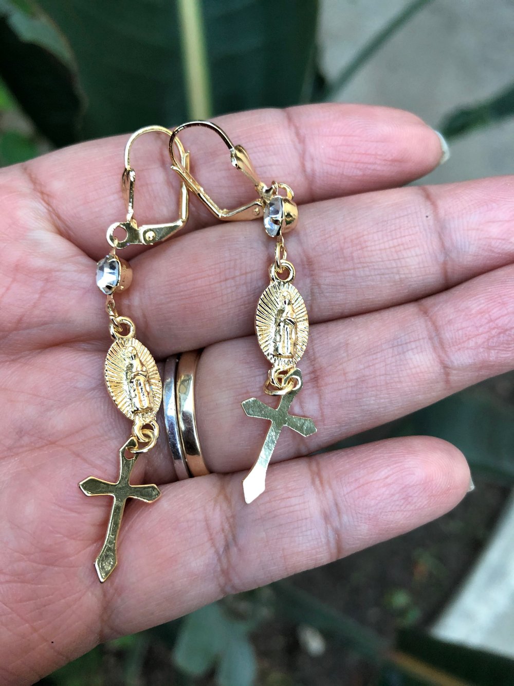 New! Virgencita & cross earrings