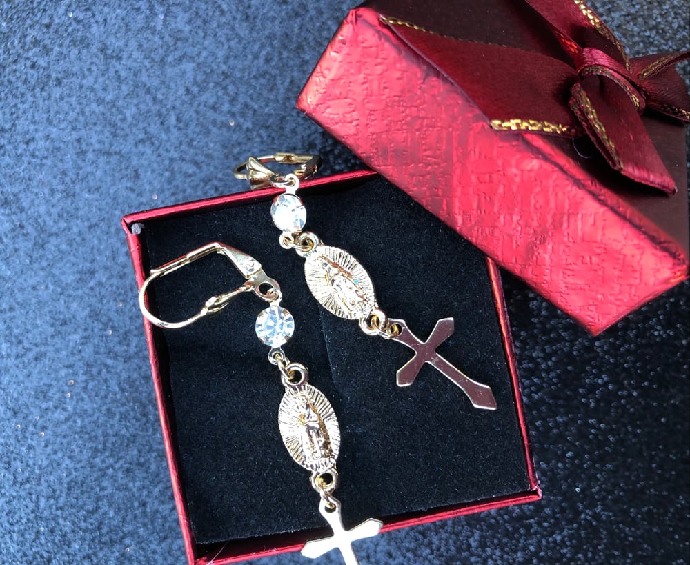 New! Virgencita & cross earrings