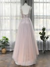 Light Pink Beaded Straps Tulle Floor Length Prom Dress, Beaded Party Dress