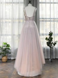 Image 3 of Light Pink Beaded Straps Tulle Floor Length Prom Dress, Beaded Party Dress