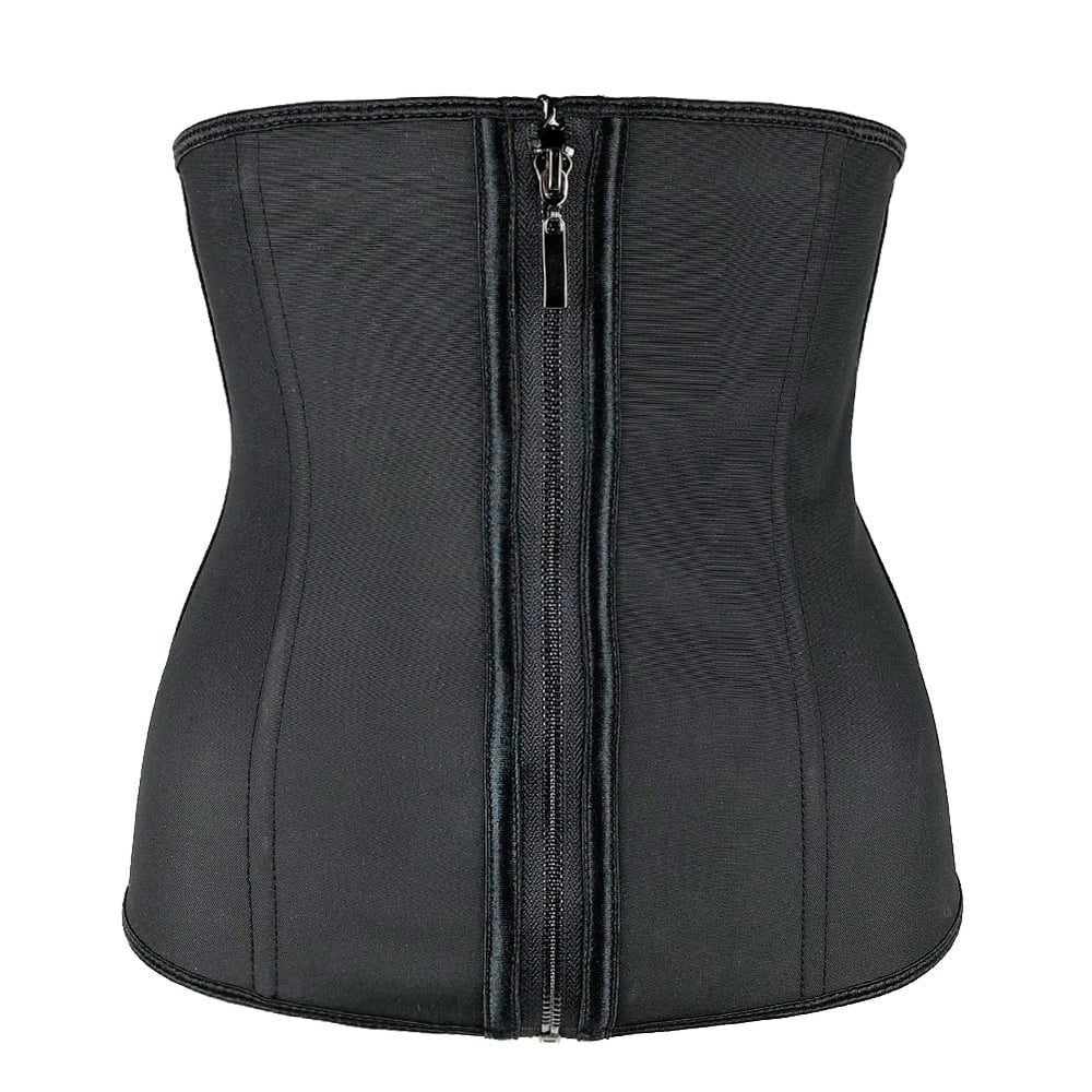 Image of Women Latex Waist Trainer Body Shaper Corsets with Zipper Slimming Belt Black Plus Size