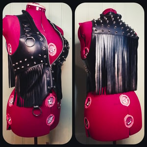 Image of Studded fringed fauxleather vest with rings