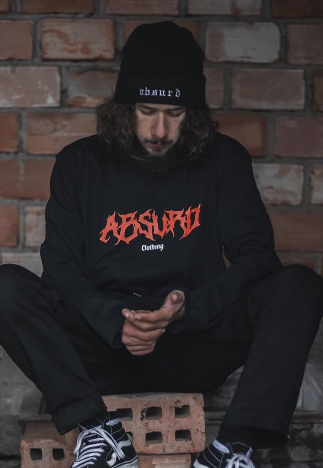 Long sleeve organic black t-shirt with sleeve print-unisex