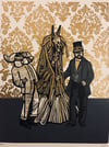 Mari Lwyd, Leader and Punch linocut print