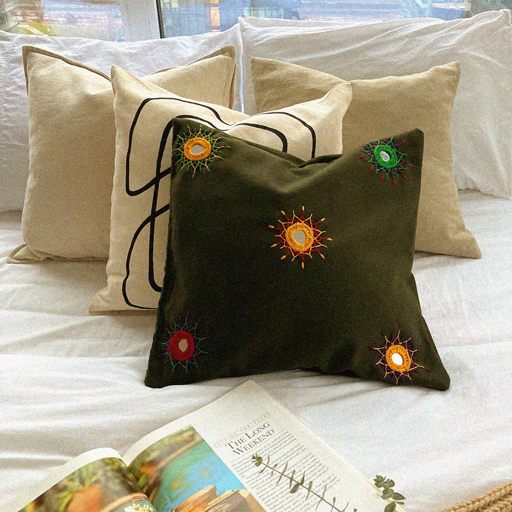Image of Amma's Hand Embroidered Cushion Cover| இரவு