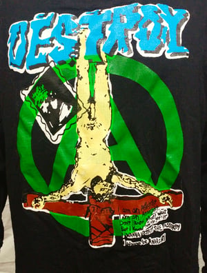 Image of DESTROY classic bondage shirt crucified Jesus full color size Large
