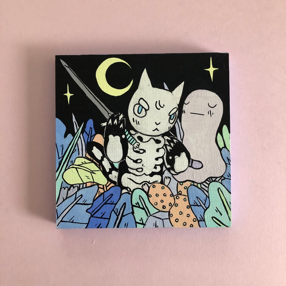 Image of Cat with Sword in Jungle Painting 