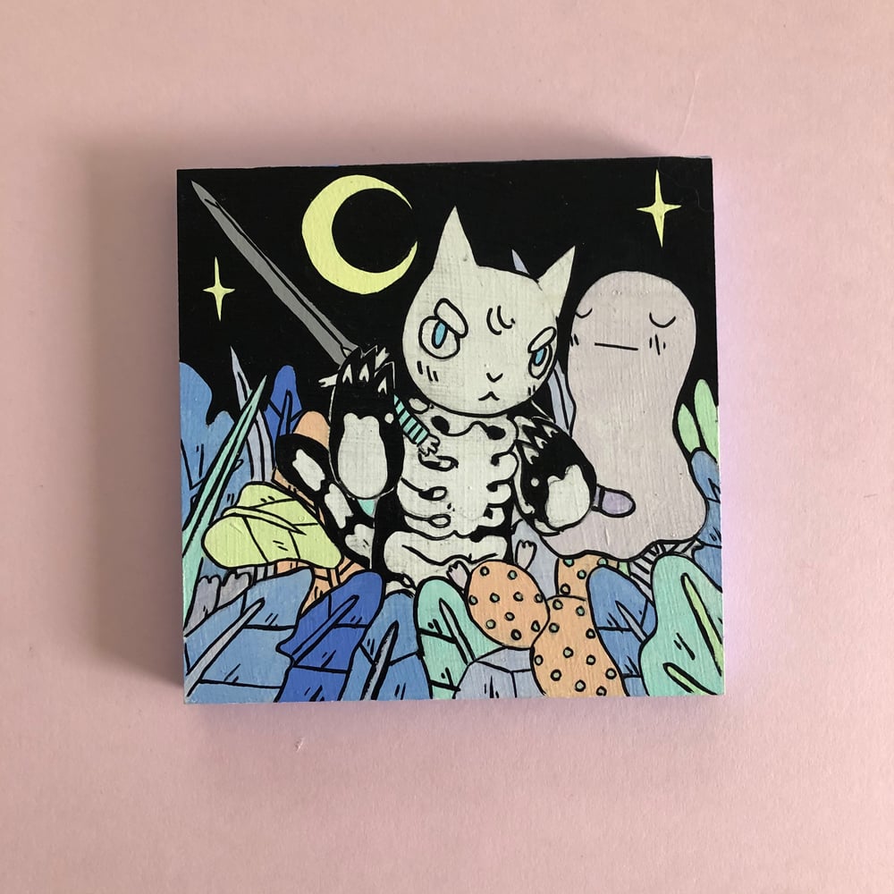 Image of Cat with Sword in Jungle Painting 