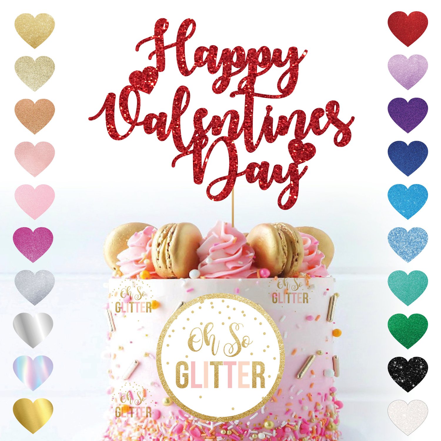 Image of Happy Valentines Day Swirly Glitter Cake Topper