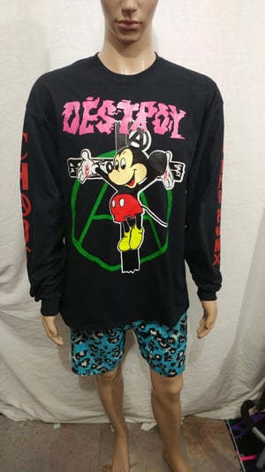 Image of Long sleeve front Crucified Mickey back anarchist gang size XLarge