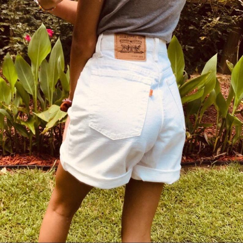 Custom to Order Levi Vintage High Waist White Denim Shorts all