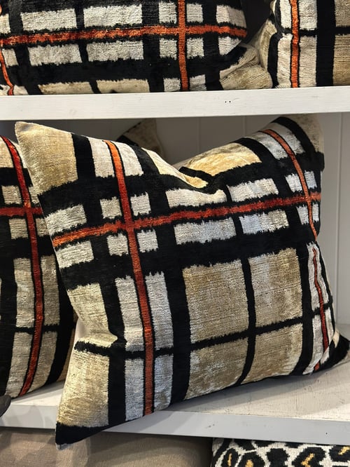 Image of Check Ikat Velvet Cushion 