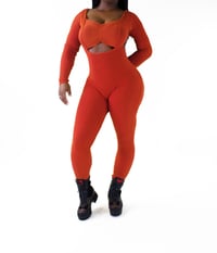 Image 1 of Rust long sleeve jumpsuit 