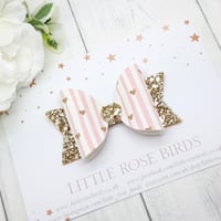 Image 1 of Pink Stripes & Gold Heart Bow 