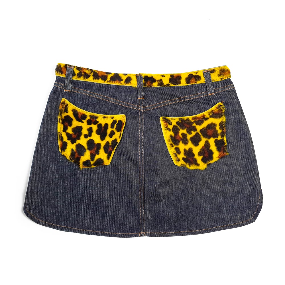 Image of Dolce & Gabbana Leopard Fur Denim Skirt