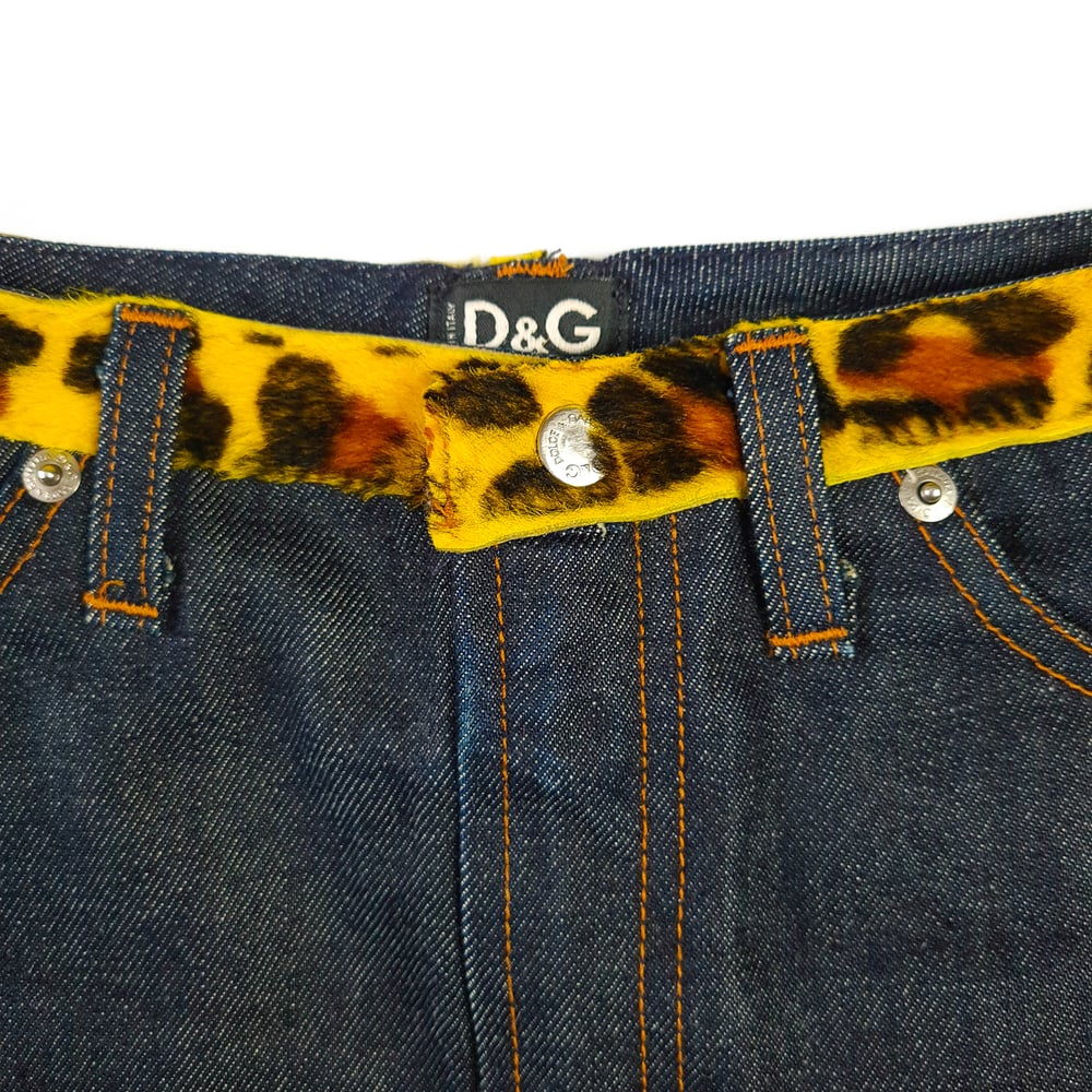 Image of Dolce & Gabbana Leopard Fur Denim Skirt