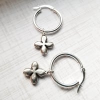 Image 1 of Silver Hoop + Cross Earrings