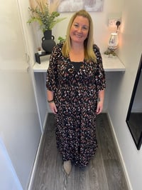 Image 1 of ABSTRACT ANIMAL PRINT SHIRRED STRETCH DRESS