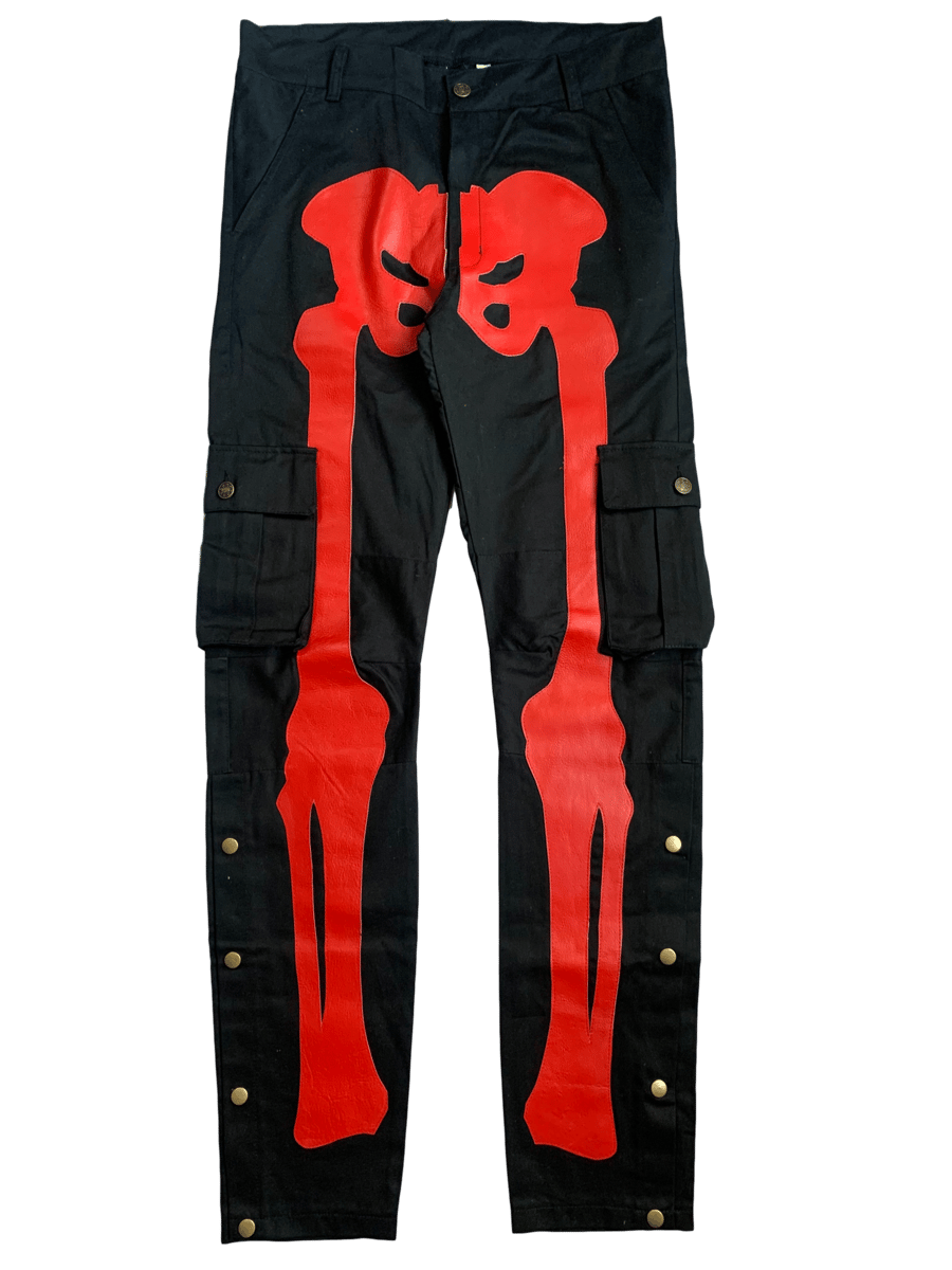 red top and black pants