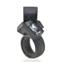 Image 3 of Contemporary sculptural oxidised silver ring set with aquamarine. Chris Boland Jewellery 