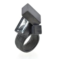 Image 2 of Contemporary sculptural oxidised silver ring set with aquamarine. Chris Boland Jewellery 