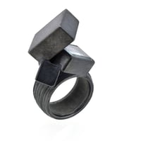 Image 4 of Contemporary sculptural oxidised silver ring set with aquamarine. Chris Boland Jewellery 