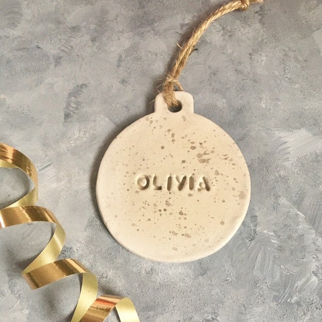 Personalised  Name Christmas Bauble, Natural Clay Name Decoration, Handmade Name Tag