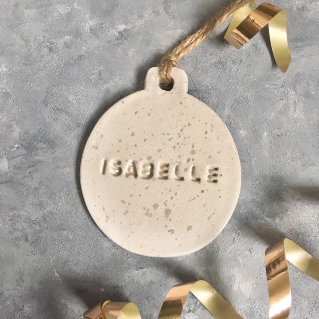 Personalised  Name Christmas Bauble, Natural Clay Name Decoration, Handmade Name Tag