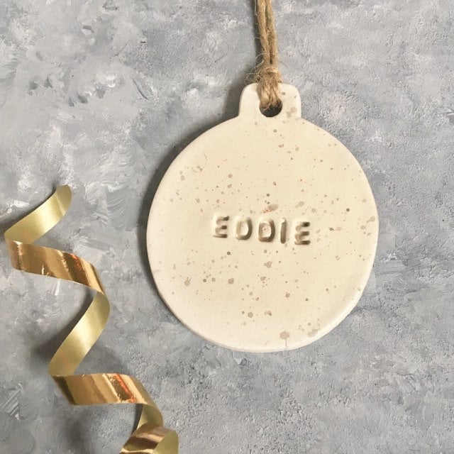 Personalised  Name Christmas Bauble, Natural Clay Name Decoration, Handmade Name Tag