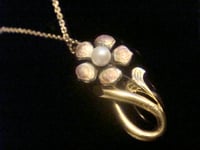 Image 1 of ART NOUVEAU 18CT ENAMEL FLOWER WITH CULTURED PEARL NECKLACE ON 9CT CHAIN