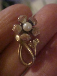 Image 3 of ART NOUVEAU 18CT ENAMEL FLOWER WITH CULTURED PEARL NECKLACE ON 9CT CHAIN