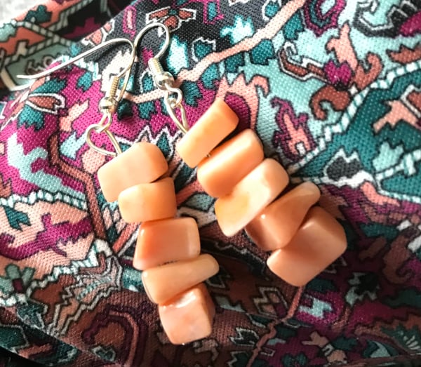 Image of Peach gemstone chunk earrings 