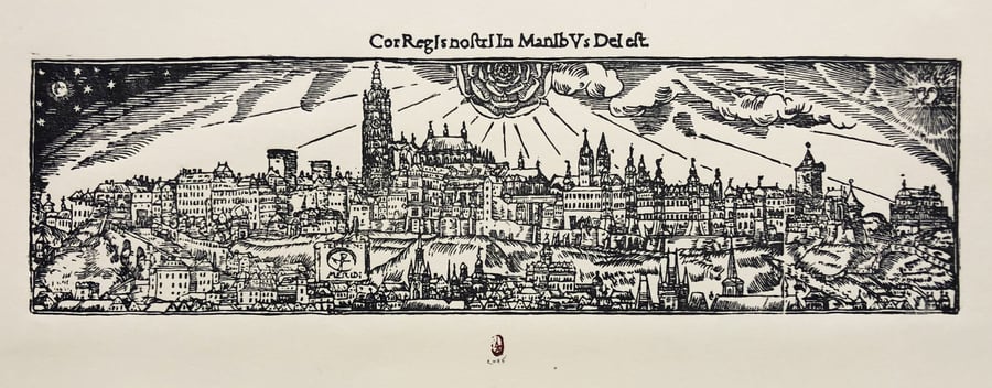 Image of Original Woodcut of Magical Prague according to Ioannes Willenberg