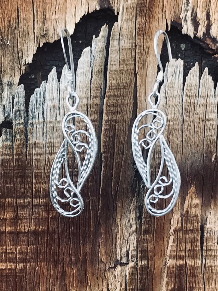 Image of Silver Double Teardrop Filigree Earrings
