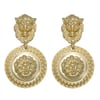 Lion Medallion Gold Drop Dangle Earrings