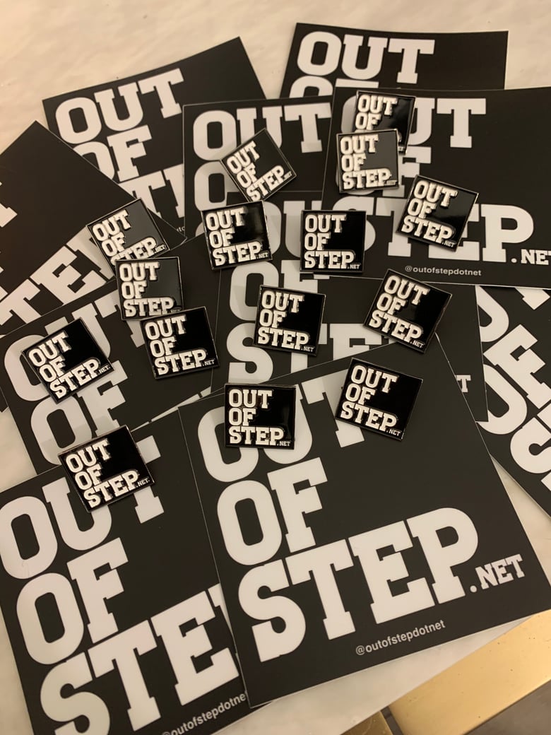 Image of Out Of Step Stickers and Pin Set