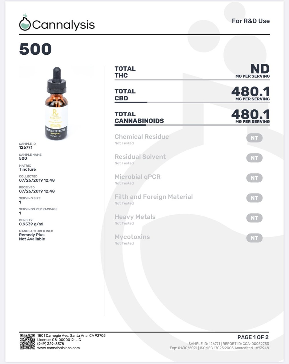 500mg CBD Tincture - Remedy +