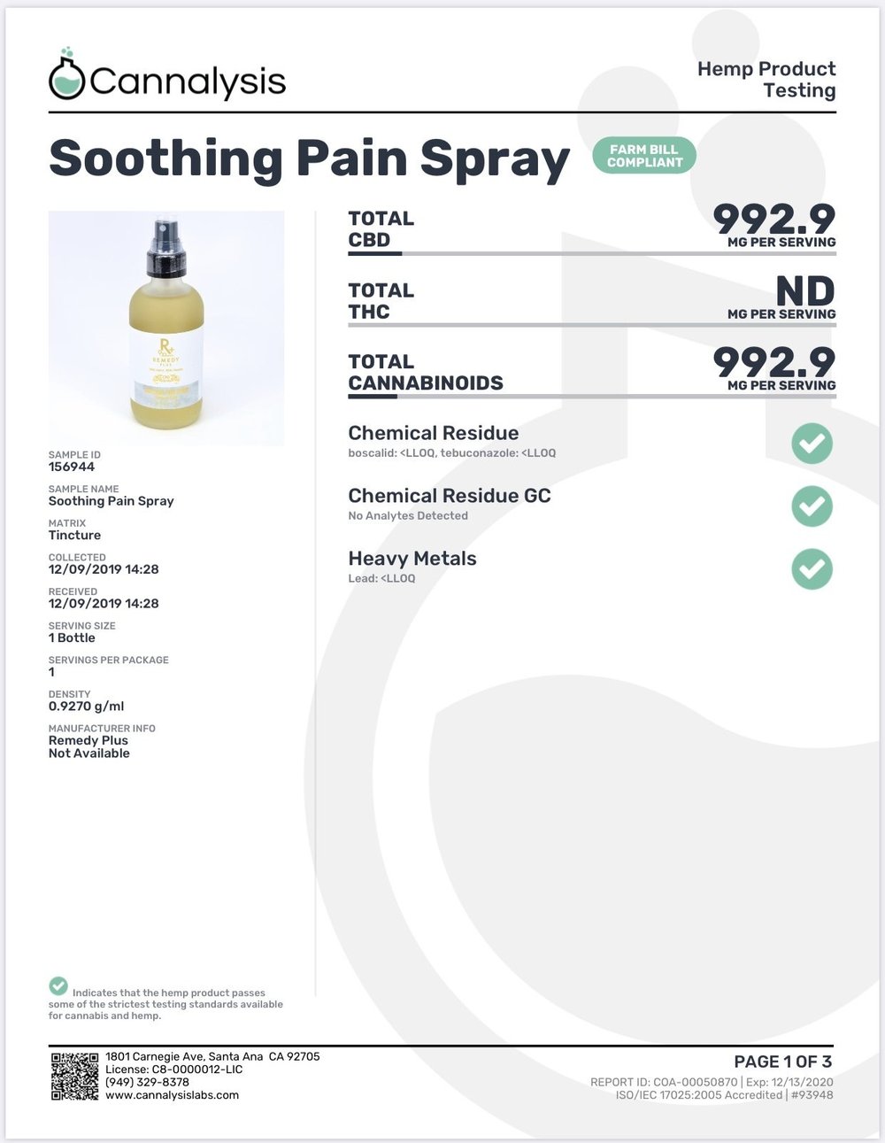 1000mg - Soothing Pain Spray - Remedy+