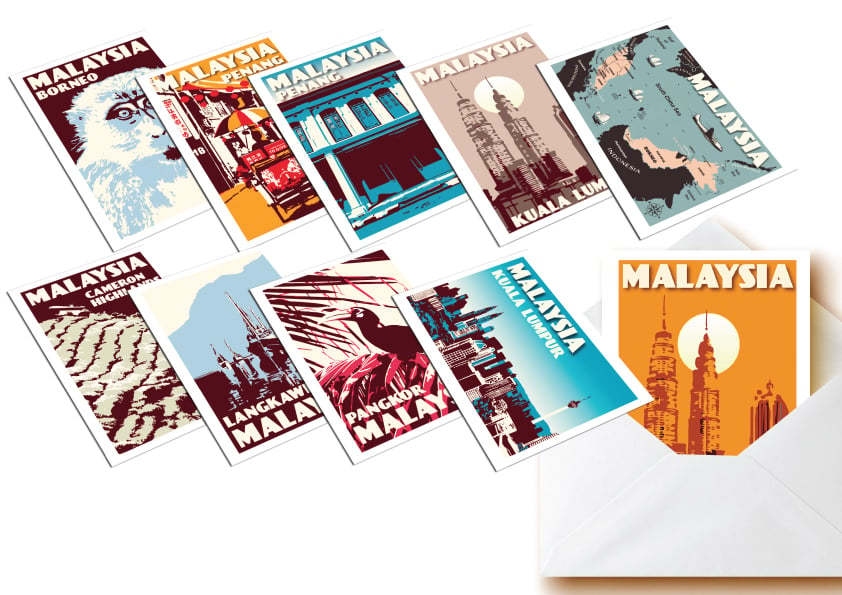 Image of Postcards Malaysia - Set of 10 vintage postcards - Greeting cards - Malaysia