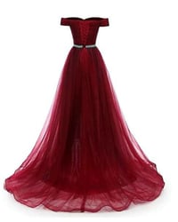 Image 2 of Burgundy Beaded Tulle New Style Prom Dress 2021, Tulle Party Dress