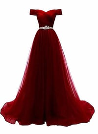 Image 1 of Burgundy Beaded Tulle New Style Prom Dress 2021, Tulle Party Dress