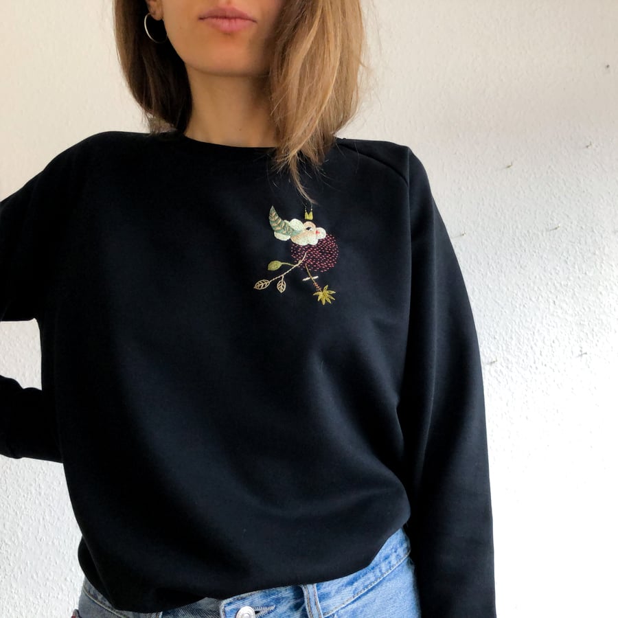 Image of Hybrid bird-cloud, hand embroidered organic cotton sweatshirt, available in ALL sizes