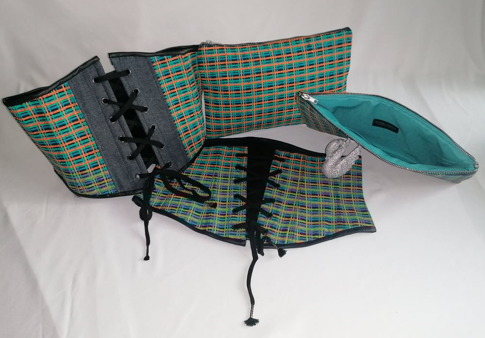 DENIM UNDERBUST CORSET & CLUTCH SET